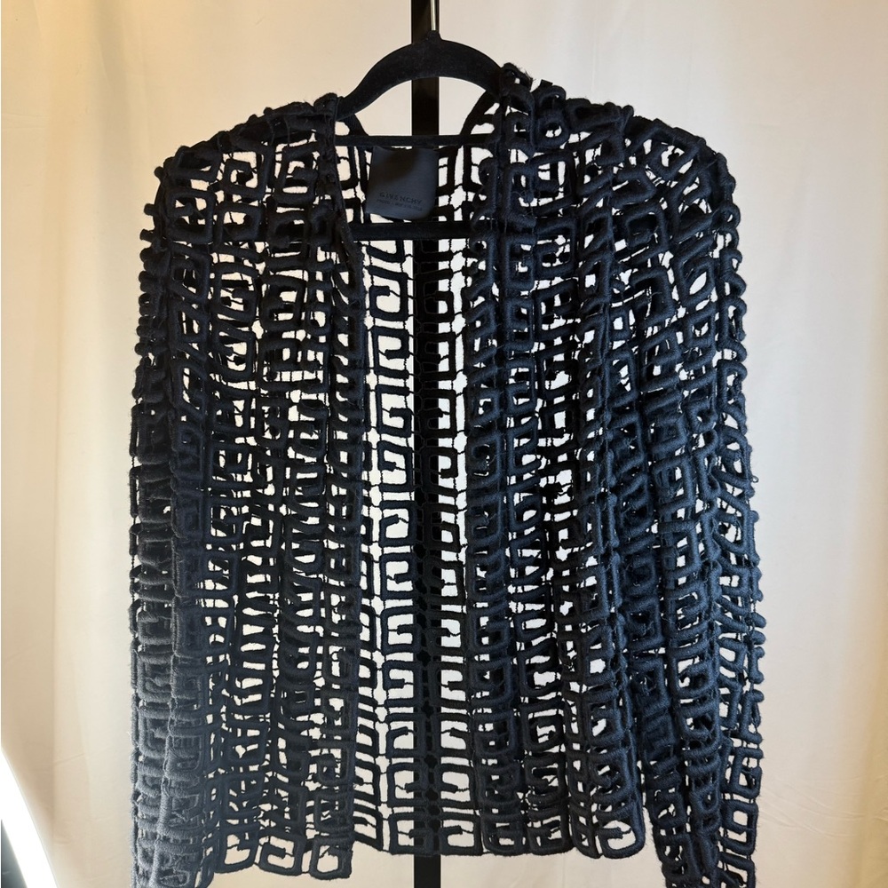 Givenchy Black Lace Cape with Intricate Geometric Design